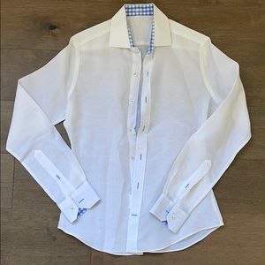 J. Hilburn white linen button shirt